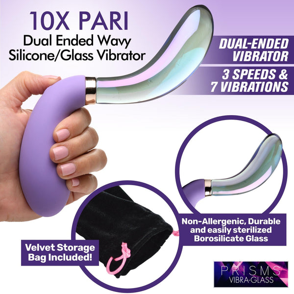 10X Pari Dual Ended Wavy Silicone and Glass Vibrator - Royal Sins