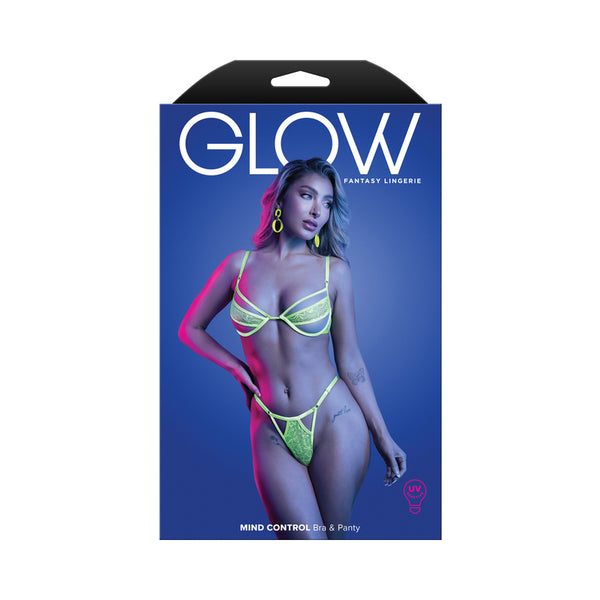 Fantasy Lingerie Glow Mind Control UV Reactive Paneled Underwire Bra & Panty S/M