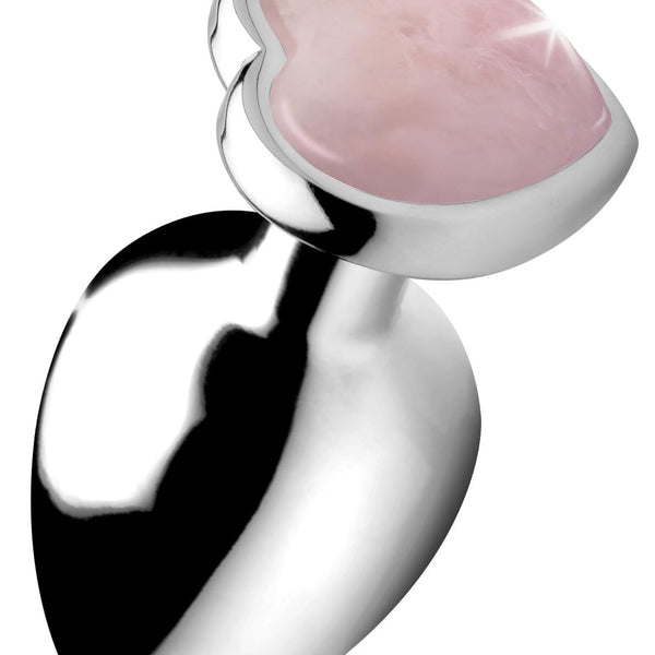 Authentic Rose Quartz Gemstone Heart Anal Plug - Large - Royal Sins