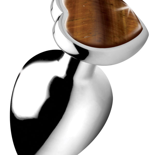 Authentic Tigers Eye Gemstone Heart Anal Plug - Large - Royal Sins