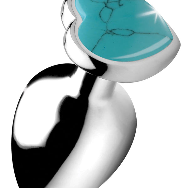 Authentic Turquoise Gemstone Heart Anal Plug - Large - Royal Sins
