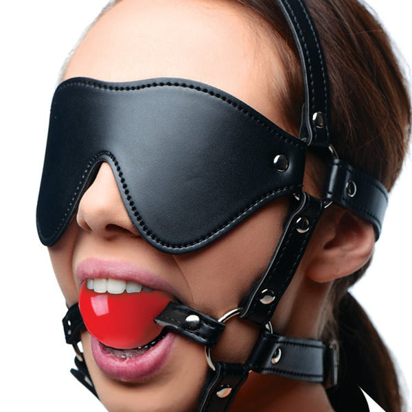 Blindfold Harness and Red Ball Gag - Royal Sins