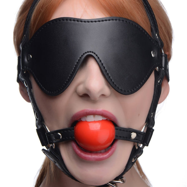 Blindfold Harness and Red Ball Gag - Royal Sins