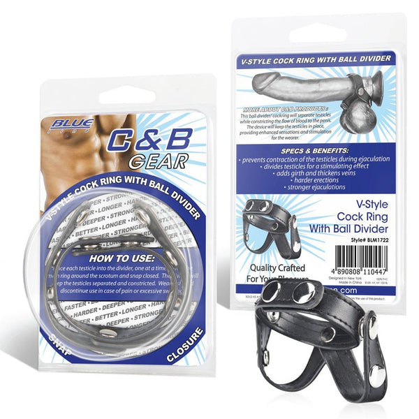 Blue Line C&B Gear V - style Cock Ring with Ball Divider - Royal Sins