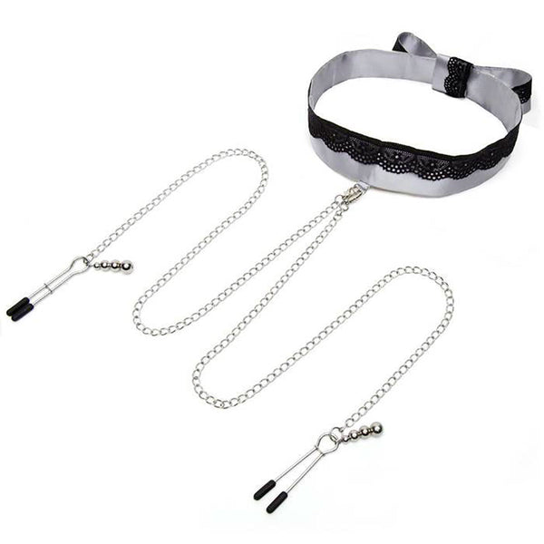 Fifty Shades Play Nice Satin Collar & Nip Clamps - Royal Sins