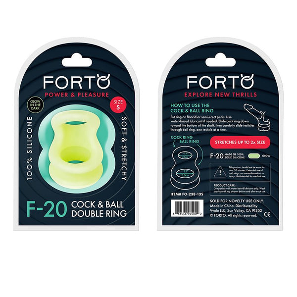 Forto F - 20 Liquid Silicone Cockring & Ball Stretcher Small Glow - Royal Sins