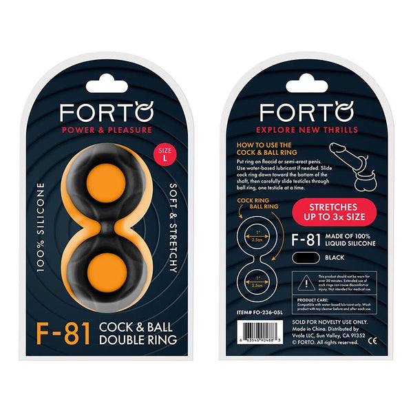 Forto F - 81 Liquid Silicone Cock & Ball Double Ring Large Black - Royal Sins