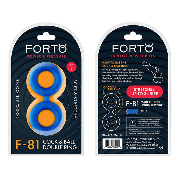 Forto F - 81 Liquid Silicone Cock & Ball Double Ring Large Blue - Royal Sins