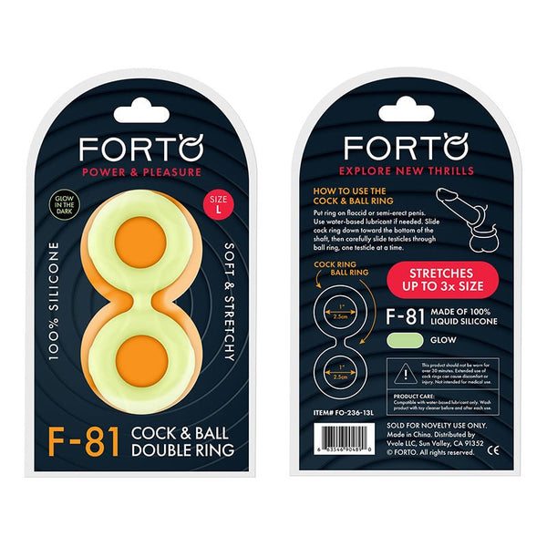 Forto F - 81 Liquid Silicone Cock & Ball Double Ring Large Glow - Royal Sins