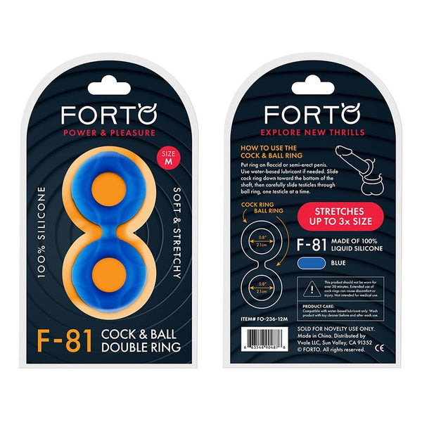 Forto F - 81 Liquid Silicone Cock & Ball Double Ring Medium Blue - Royal Sins
