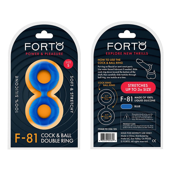 Forto F - 81 Liquid Silicone Cock & Ball Double Ring Small Blue - Royal Sins