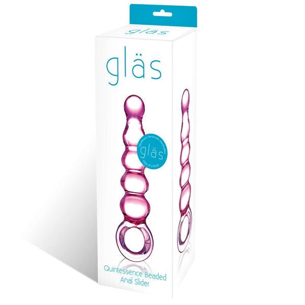 Glas 7.5 in. Quintessence Beaded Anal Slider Glass Dildo with Ring Handle - Royal Sins