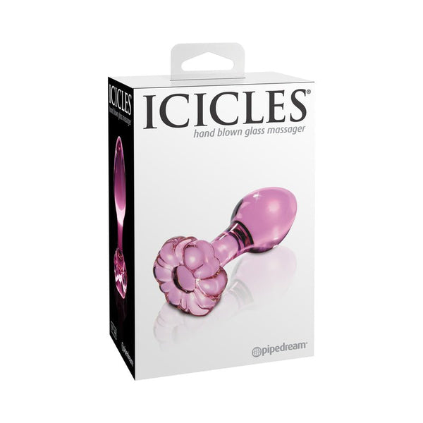 Icicles No. 48 Glass 3.5 in. Anal Plug With Flower Base Pink - Royal Sins