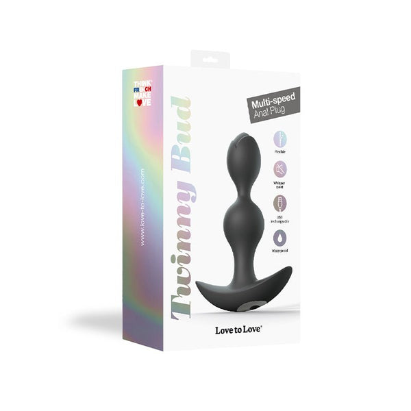 Love to Love Twinny Bud Rechargeable Silicone Multi - Speed Vibrating Anal Plug Black - Royal Sins