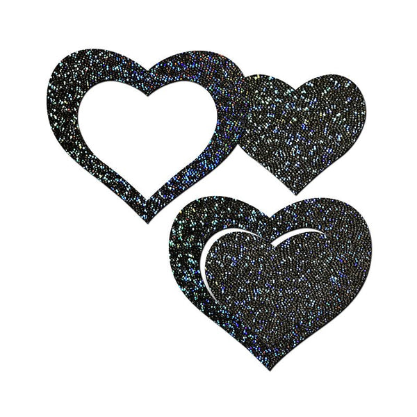 Pastease Black Glitter Heart Frame & Center Nipple Pasties - Royal Sins