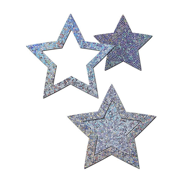 Pastease Peek - a - Boob: Silver Glitter Star Frame & Center Nipple Pasties - Royal Sins