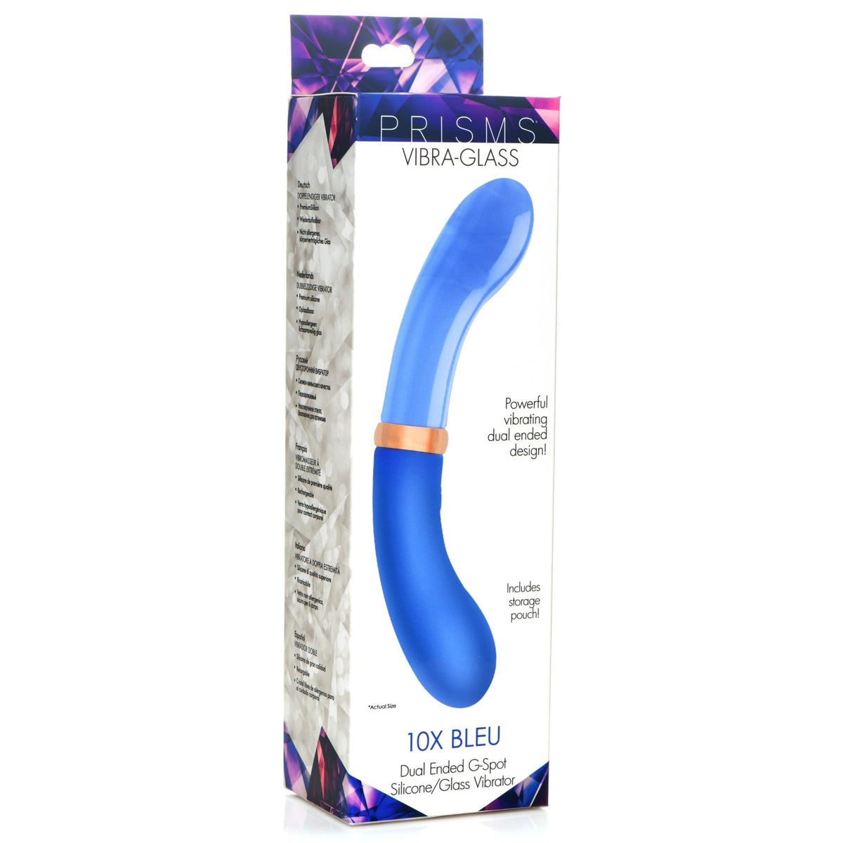 10X Bleu Dual Ended G - Spot Silicone and Glass Vibrator - Royal Sins