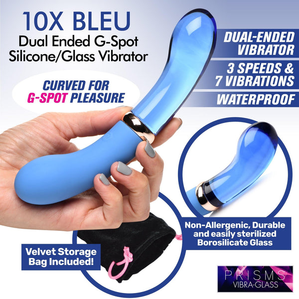 10X Bleu Dual Ended G - Spot Silicone and Glass Vibrator - Royal Sins