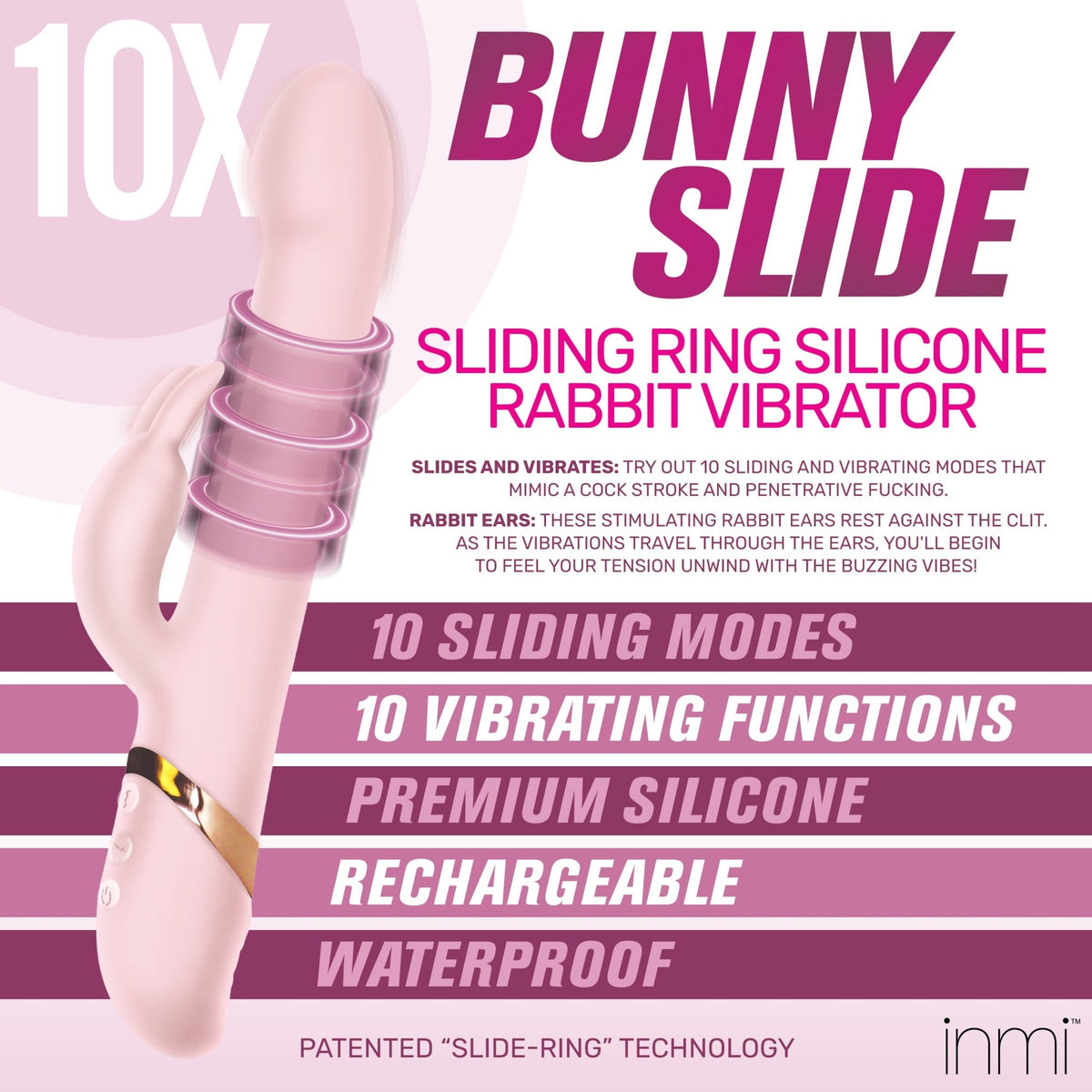 10X Bunny Slide Ring Silicone Vibrator - Royal Sins