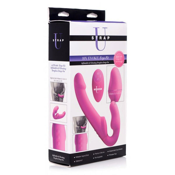 10x Evoke Ergo Fit Inflatable & Vibrating Silicone Strapless Strap - on - Royal Sins