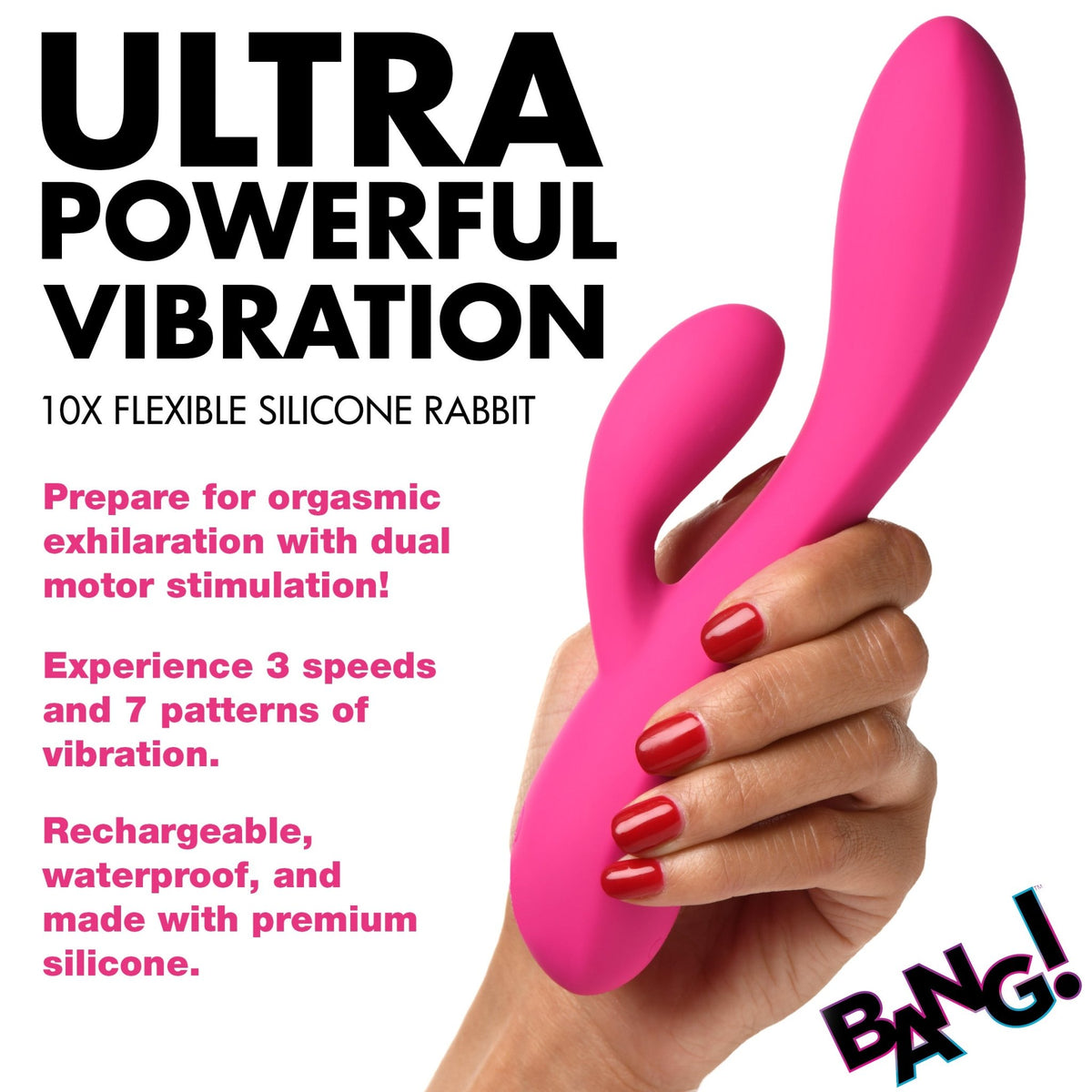 10X Flexible Silicone Rabbit Vibrator - Pink - Royal Sins