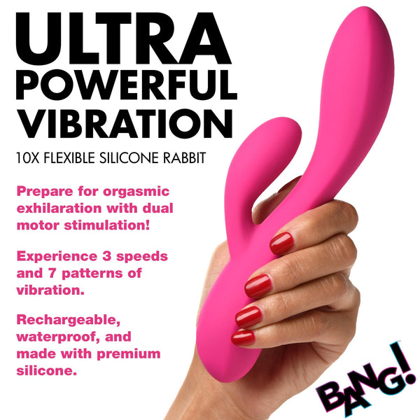 10X Flexible Silicone Rabbit Vibrator - Pink - Royal Sins