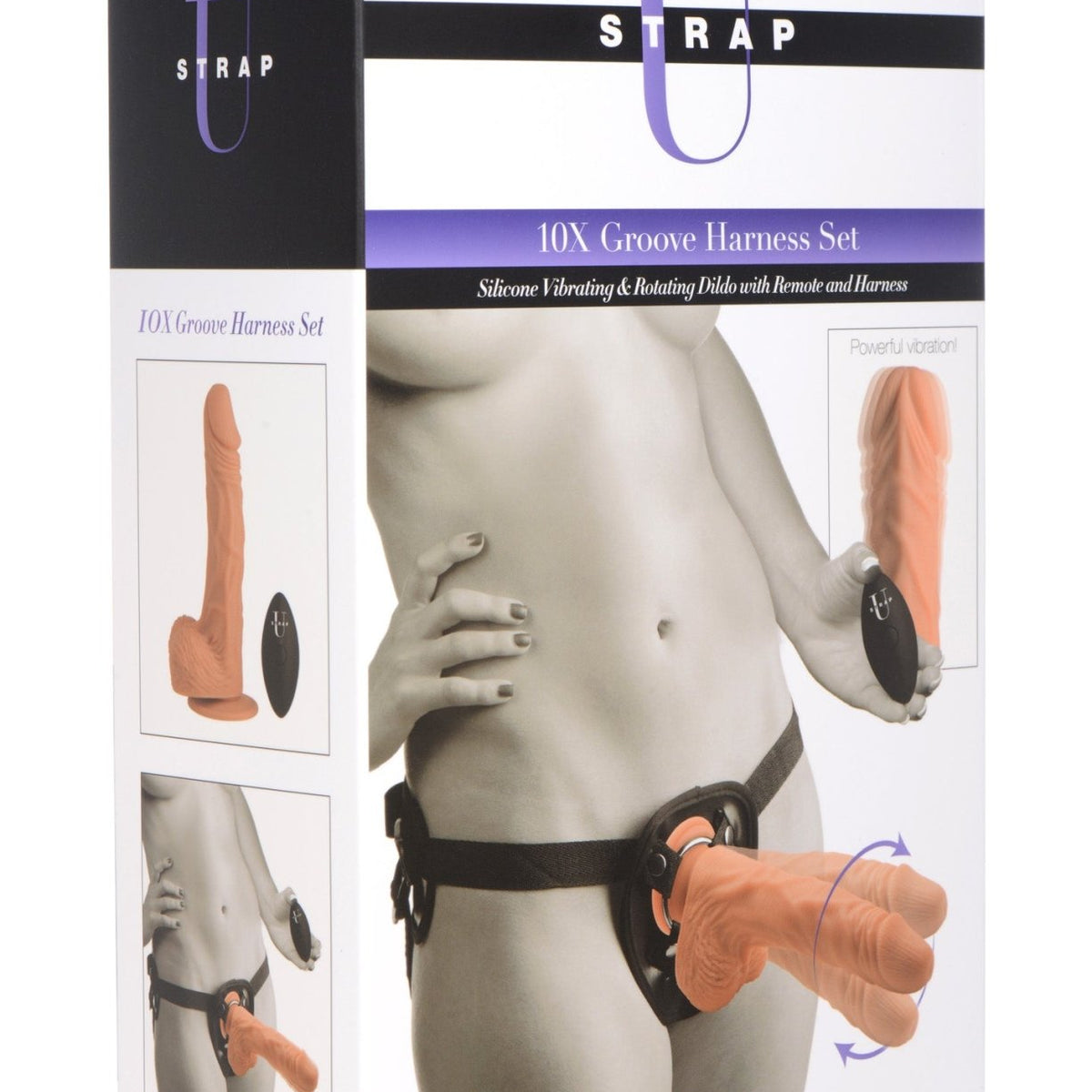 10X Groove Harness with Vibrating and Rotating Silicone Dildo - Royal Sins