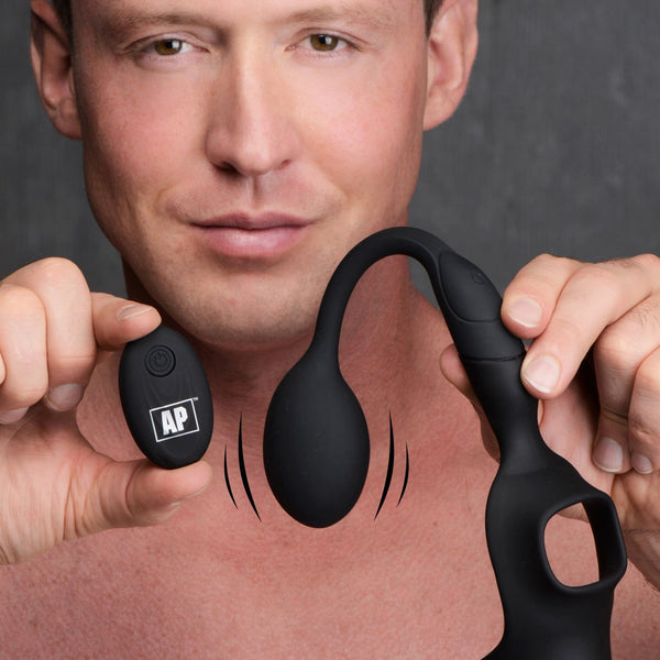 10X P - Bomb Silicone Cock and Ball Ring with Vibrating Anal Plug - Royal Sins