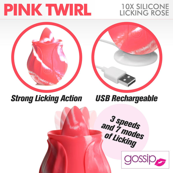 10X Pink Twirl Silicone Licking Rose - Royal Sins