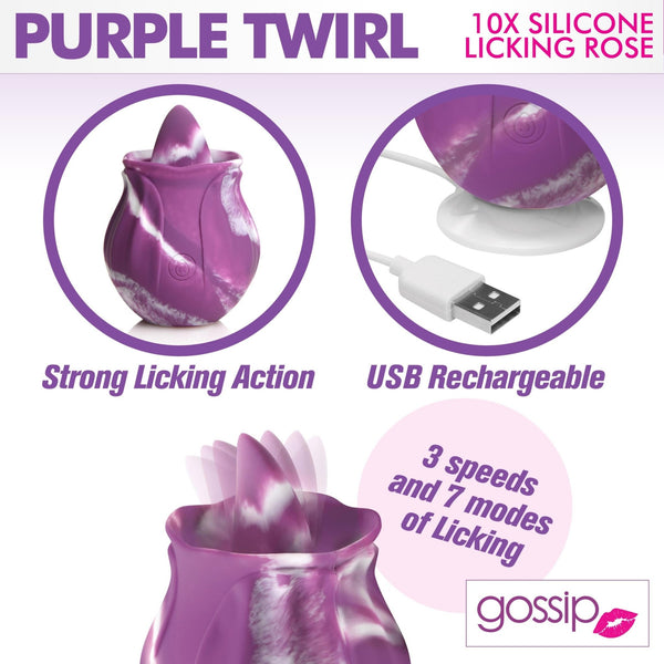 10X Purple Twirl Silicone Licking Rose - Royal Sins