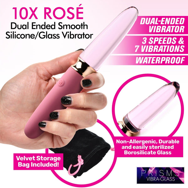 10X Rose Dual Ended Smooth Silicone and Glass Vibrator - Royal Sins