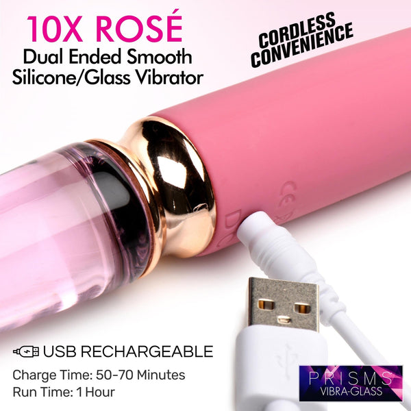 10X Rose Dual Ended Smooth Silicone and Glass Vibrator - Royal Sins