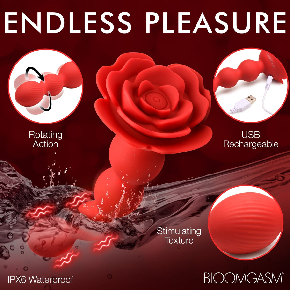 10X Rose Twirl Vibrating and Rotating Silicone Anal Beads - Royal Sins