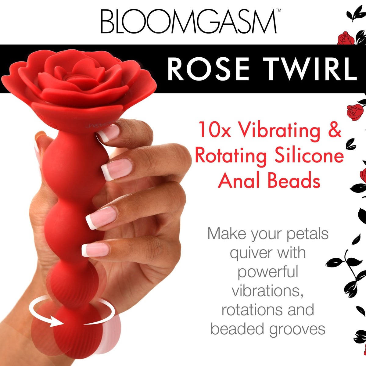 10X Rose Twirl Vibrating and Rotating Silicone Anal Beads - Royal Sins