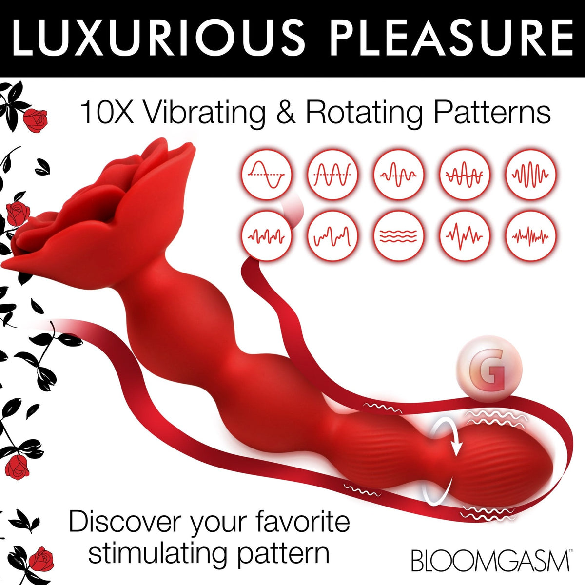 10X Rose Twirl Vibrating and Rotating Silicone Anal Beads - Royal Sins