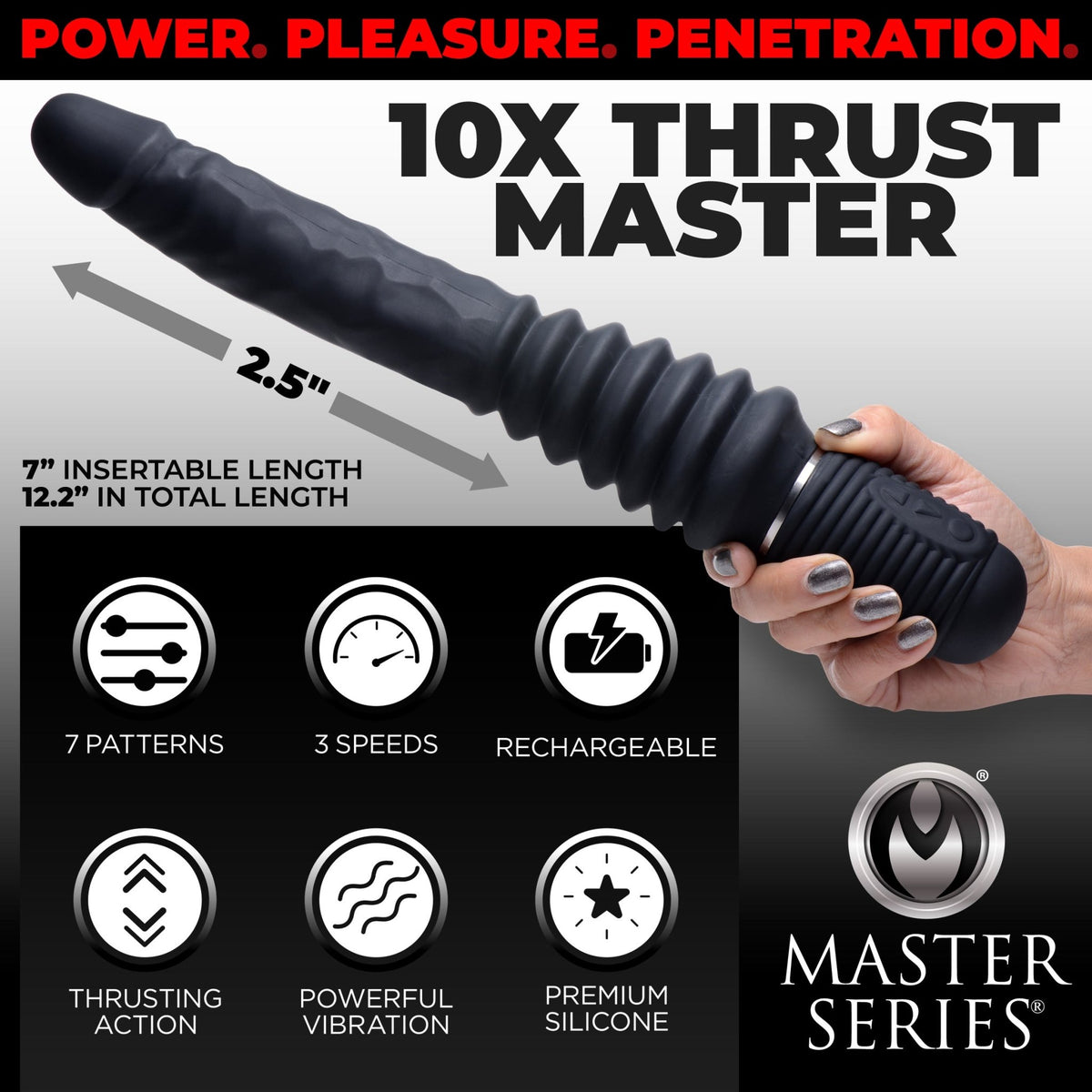 10X Silicone Vibrating and Thrusting Dildo - Royal Sins