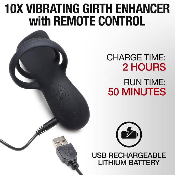 10X Silicone Vibrating Girth Enhancer with Remote Control - Royal Sins