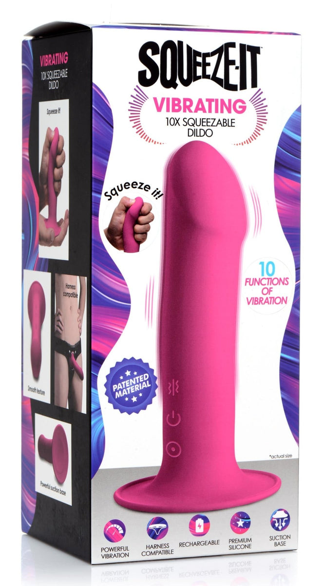 10X Squeezable Vibrating Dildo - Pink - Royal Sins