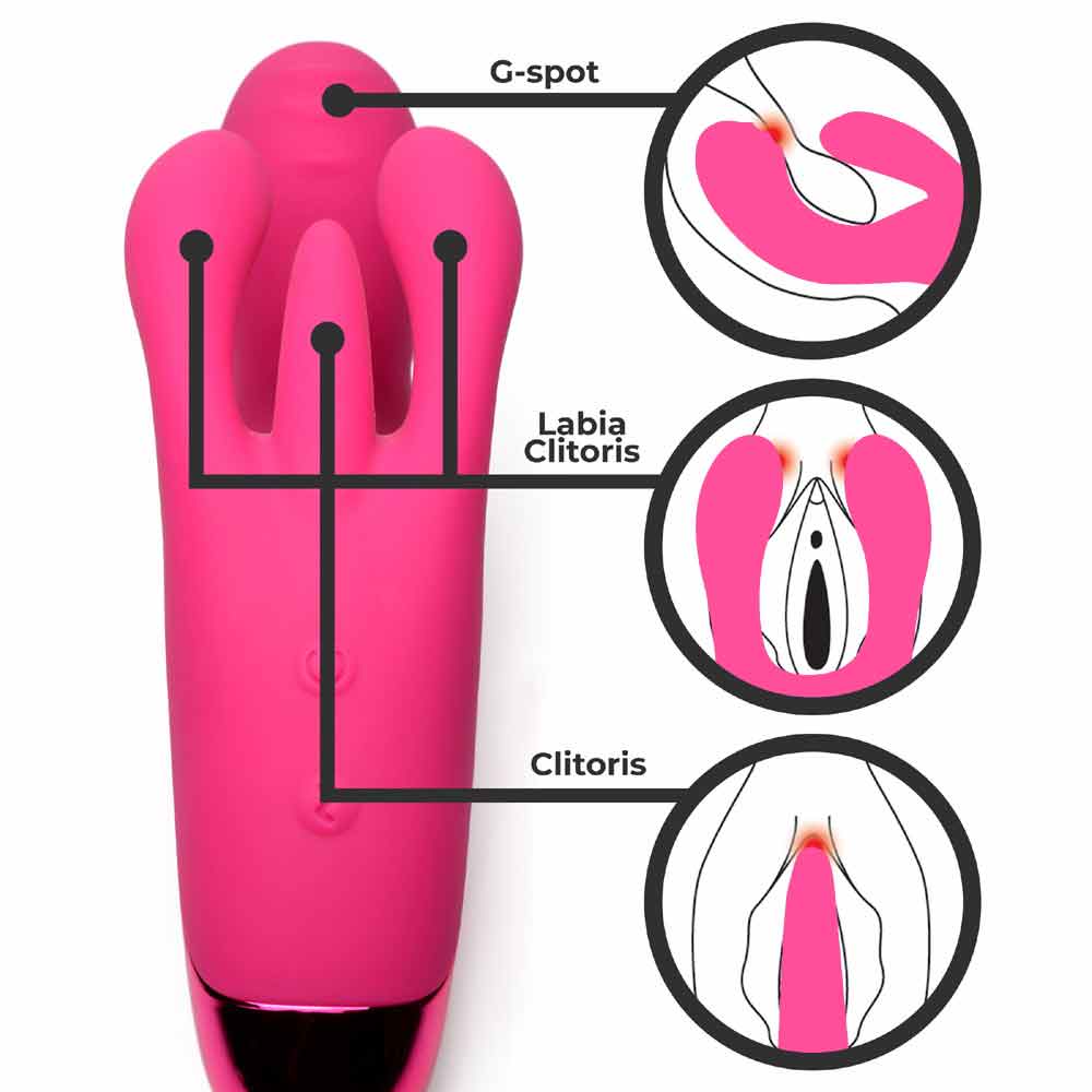 10X Triple Rabbit Silicone Vibrator - Pink - Royal Sins