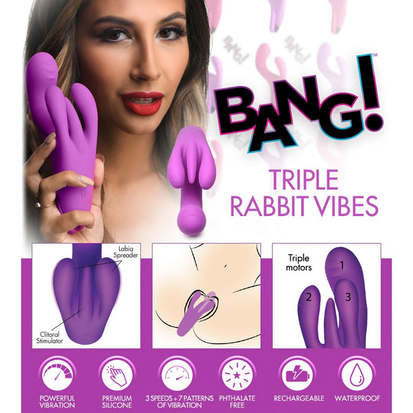 10X Triple Rabbit Silicone Vibrator - Purple - Royal Sins