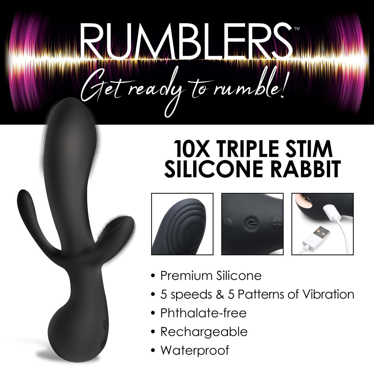 10X Triple Stim Silicone Vibrator - Royal Sins