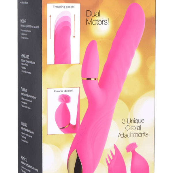 10X Versa - Thrust Vibrating and Thrusting Silicone Rabbit with 3 Attachments - Royal Sins