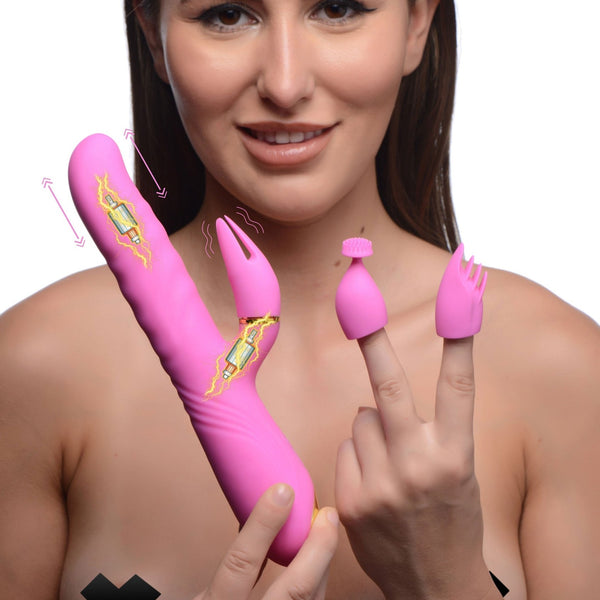 10X Versa - Thrust Vibrating and Thrusting Silicone Rabbit with 3 Attachments - Royal Sins