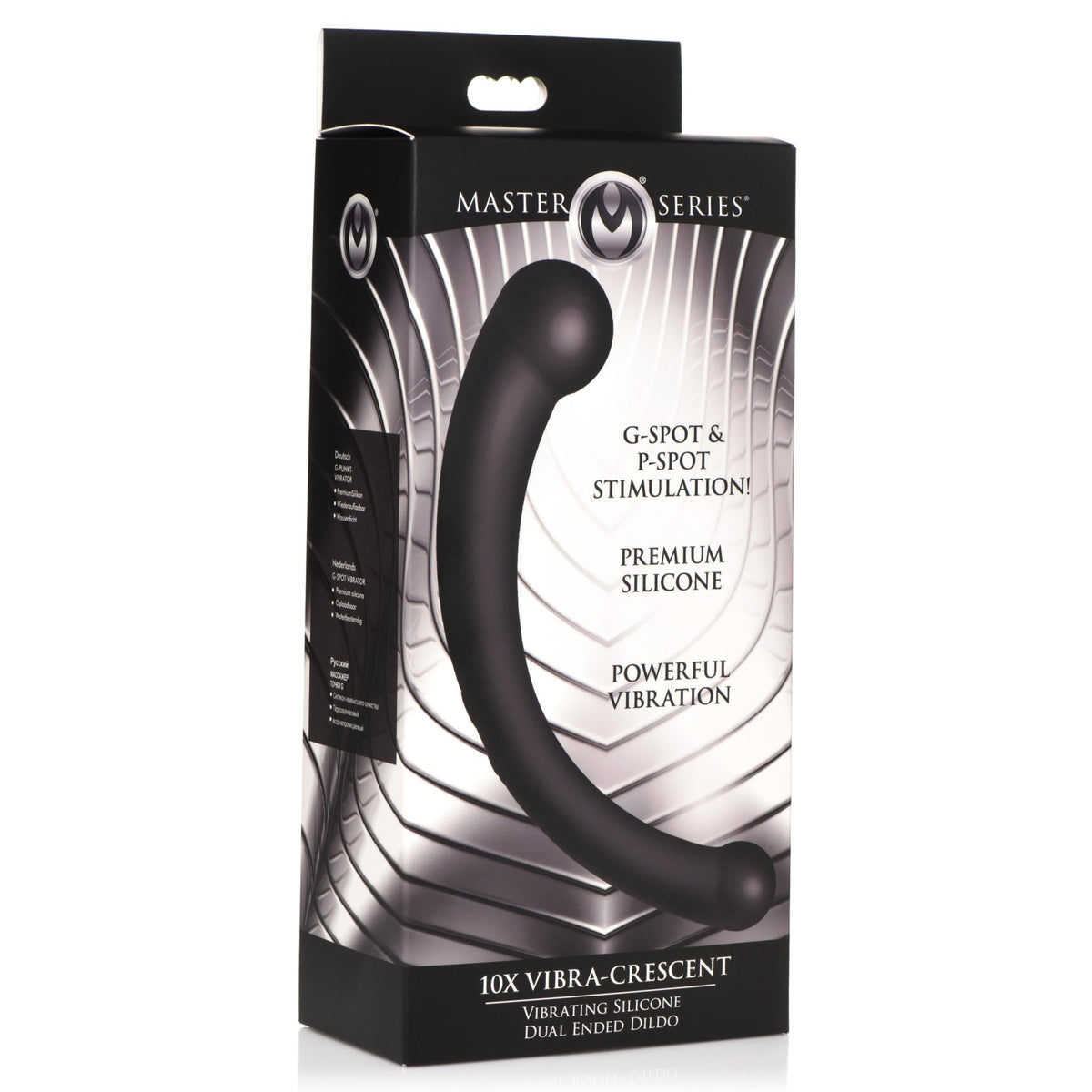 10X Vibra - Crescent Vibrating Silicone Dual - Ended Dildo - Black - Royal Sins