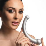 10X Vibra - Crescent Vibrating Silicone Dual - Ended Dildo - Silver - Royal Sins