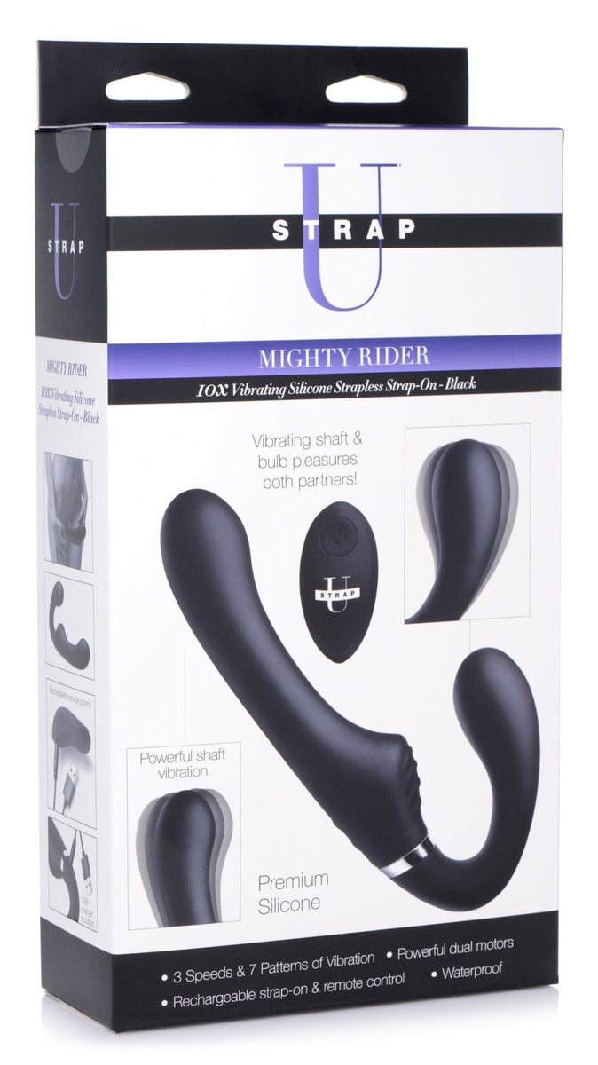 10X Vibrating Silicone Strapless Strap - on - Black - Royal Sins