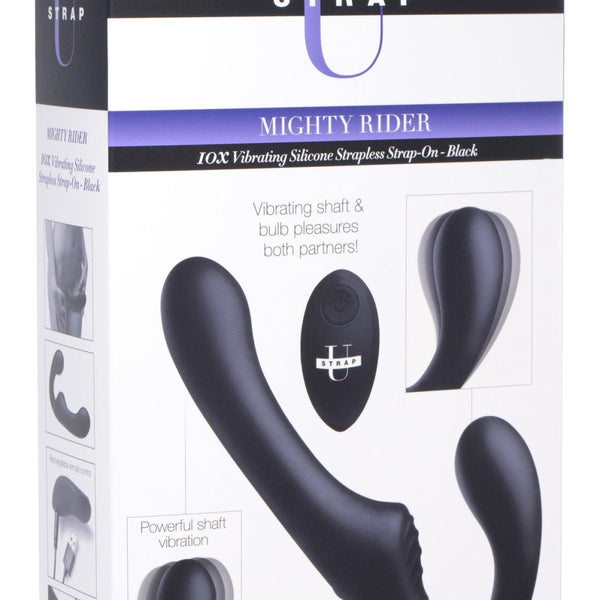 10X Vibrating Silicone Strapless Strap - on - Black - Royal Sins