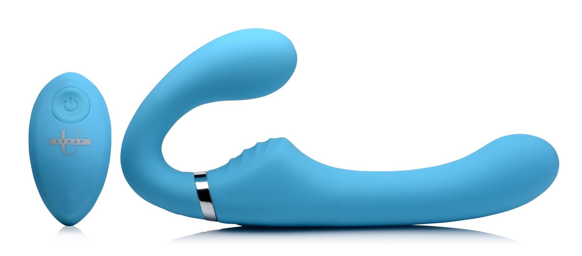 10X Vibrating Silicone Strapless Strap - on - Blue - Royal Sins