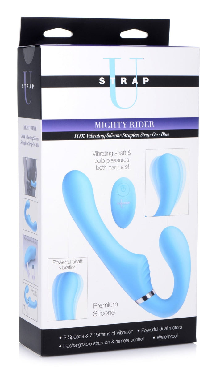 10X Vibrating Silicone Strapless Strap - on - Blue - Royal Sins