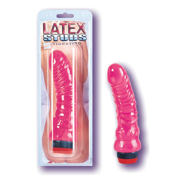 Latex Studs Vibrator - Ribbed Pink 6.5in